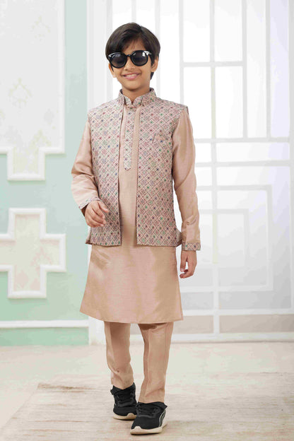 Raivat Ethnic Art Silk Embroidery Work 3 Pics Jacket Set In Peach Colour