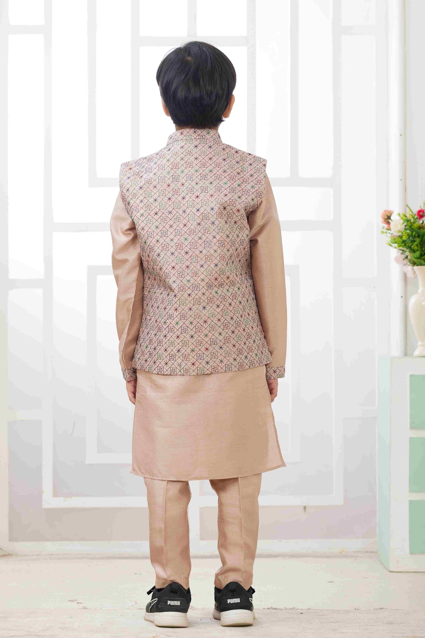 Raivat Ethnic Art Silk Embroidery Work 3 Pics Jacket Set In Peach Colour