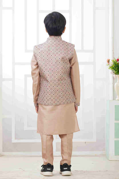 Raivat Ethnic Art Silk Embroidery Work 3 Pics Jacket Set In Peach Colour