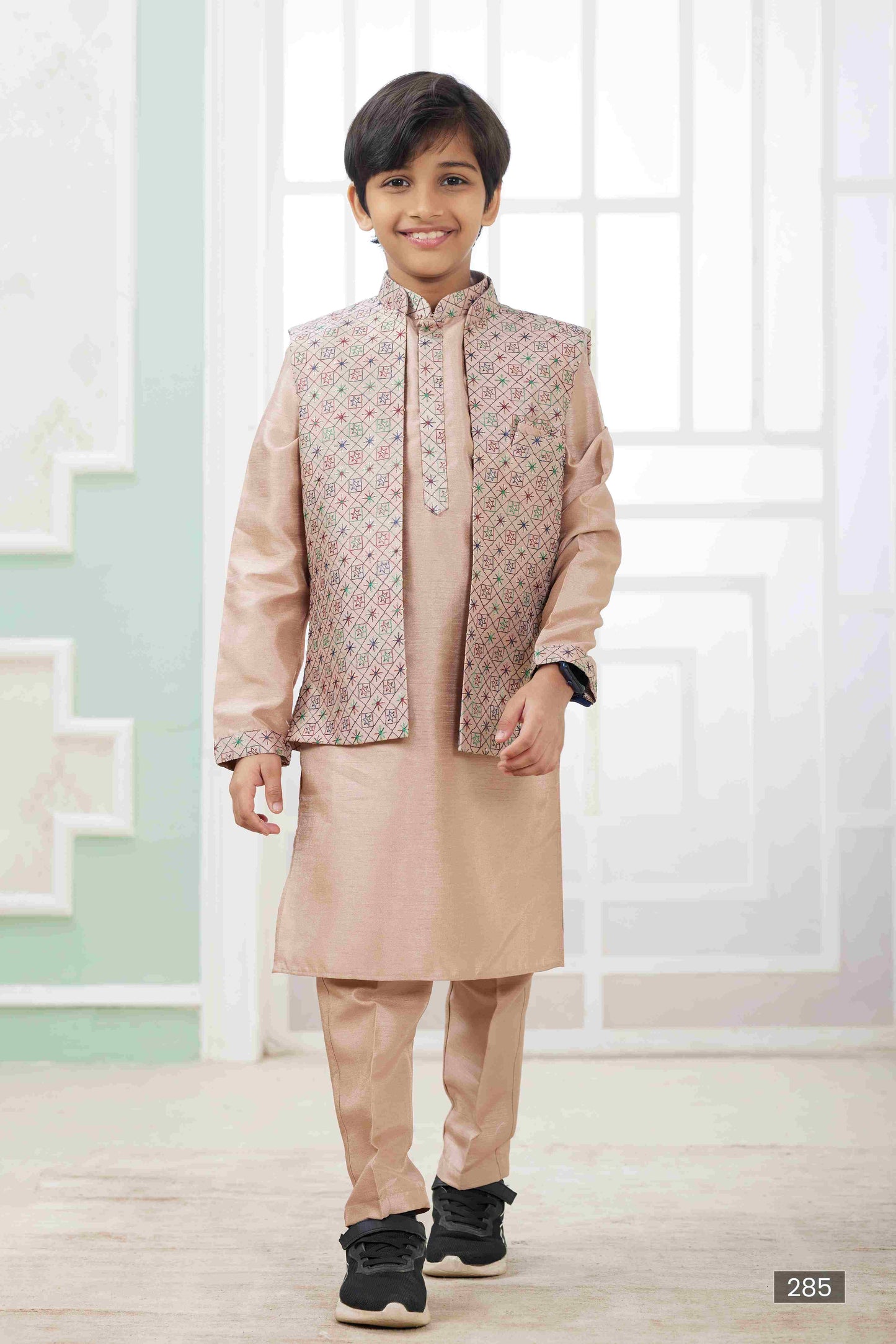 Raivat Ethnic Art Silk Embroidery Work 3 Pics Jacket Set In Peach Colour