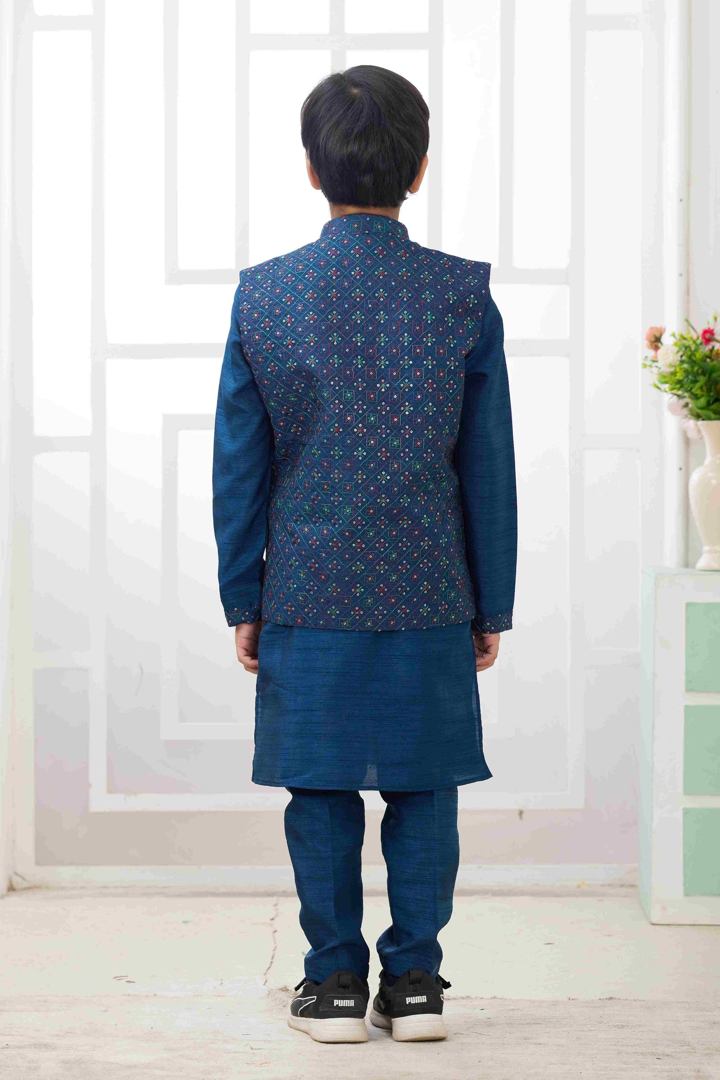Raivat Ethnic Art Silk Embroidery Work 3 Pics Jacket Set In Teal Blue Colour