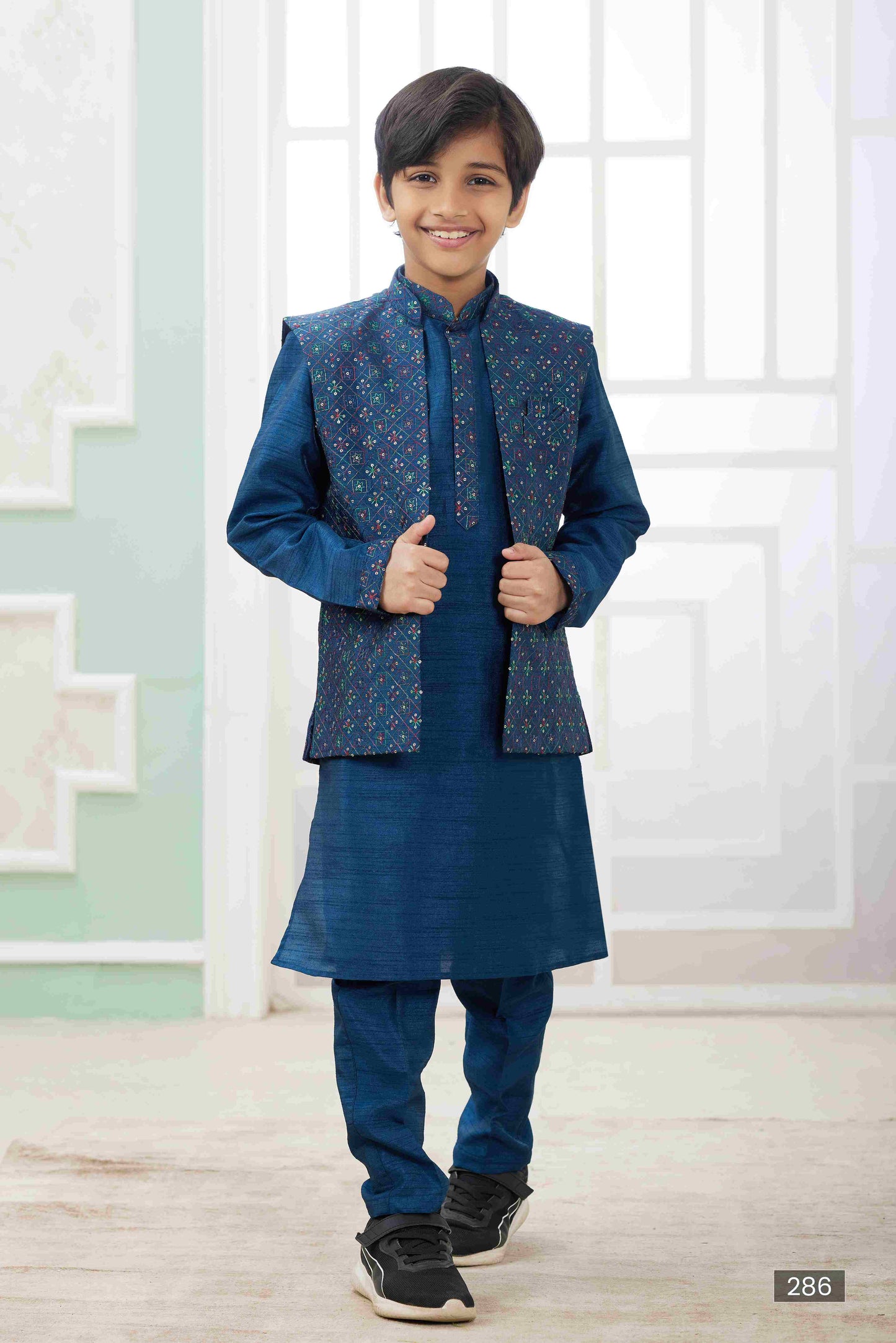 Raivat Ethnic Art Silk Embroidery Work 3 Pics Jacket Set In Teal Blue Colour