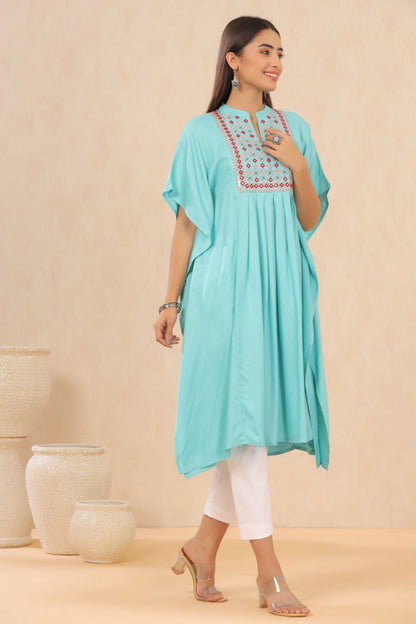 Juniper Womens Skyblue Embroiderd Rayon Dobby Kaftan