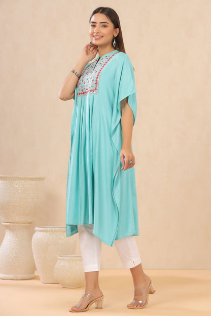 Juniper Womens Skyblue Embroiderd Rayon Dobby Kaftan