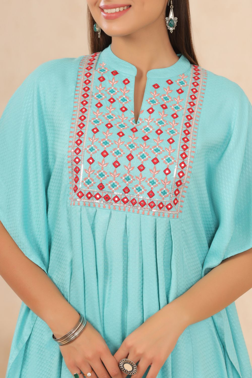 Juniper Womens Skyblue Embroiderd Rayon Dobby Kaftan
