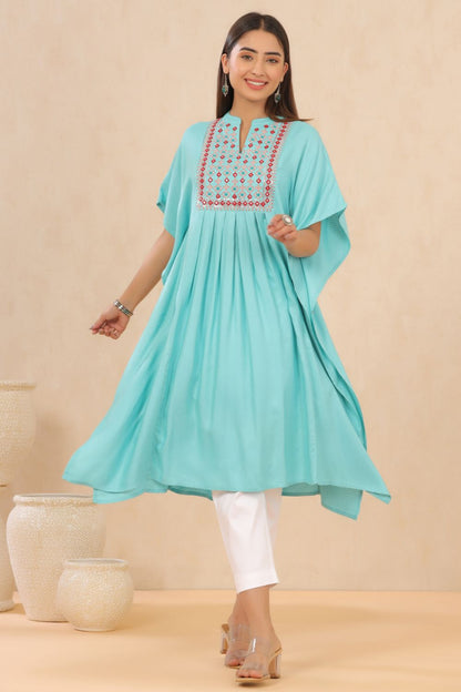 Juniper Womens Skyblue Embroiderd Rayon Dobby Kaftan