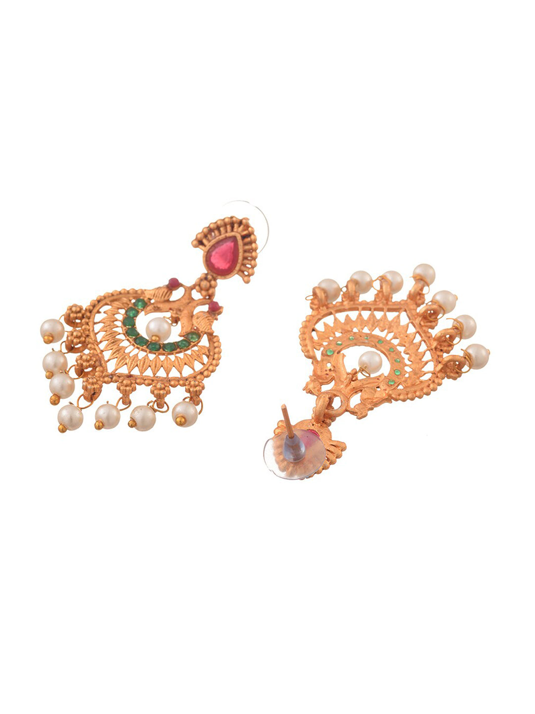 Saraf RS Jewellery Gold-Polished Red & Green Bridal Temple Jewellery Set