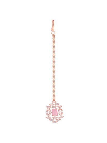 Saraf RS Jewellery Rose Gold-Polished & Pink AD Studded Handcrafted Jewellery Set