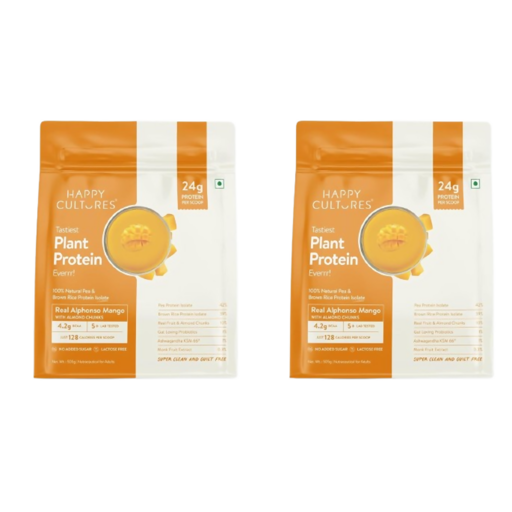 Happy Cultures 24g Tastiest Plant Protein| Real Alphonso Mango, Almond Chunks & Ashwagandha