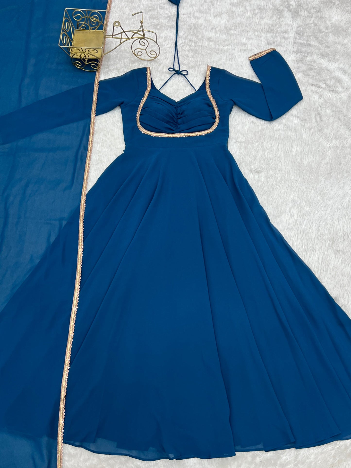 Lorenvalley Fashion Rama Faux Georgette Fancy Designer Yoke Dori Neck Anarkali Gown with Dupatta