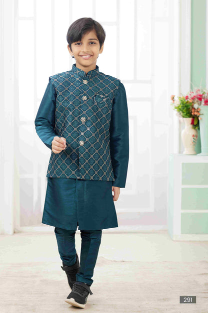 Raivat Ethnic Art Silk Embroidery Work 3 Pics Jacket Set In Teal Green Colour
