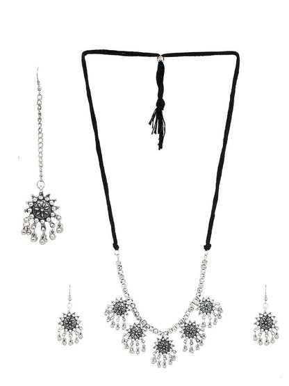 Cardinal Silver-Toned Oxidised Jewellery Set