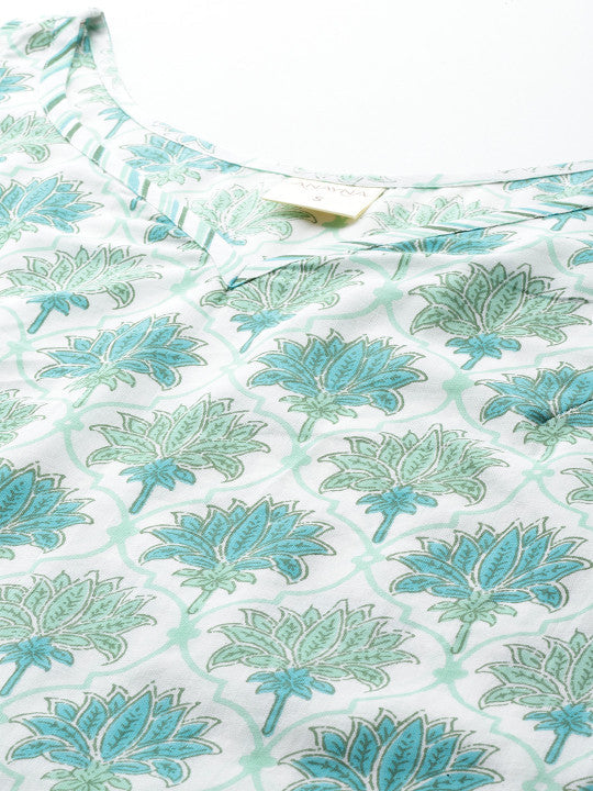Anayna Floral Printed Regular Pure Cotton Sweetheart Neck Kurta With Trousers & Dupatta