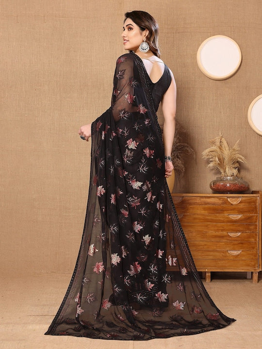 Fabmora Embellished Beads and Stones Net Saree