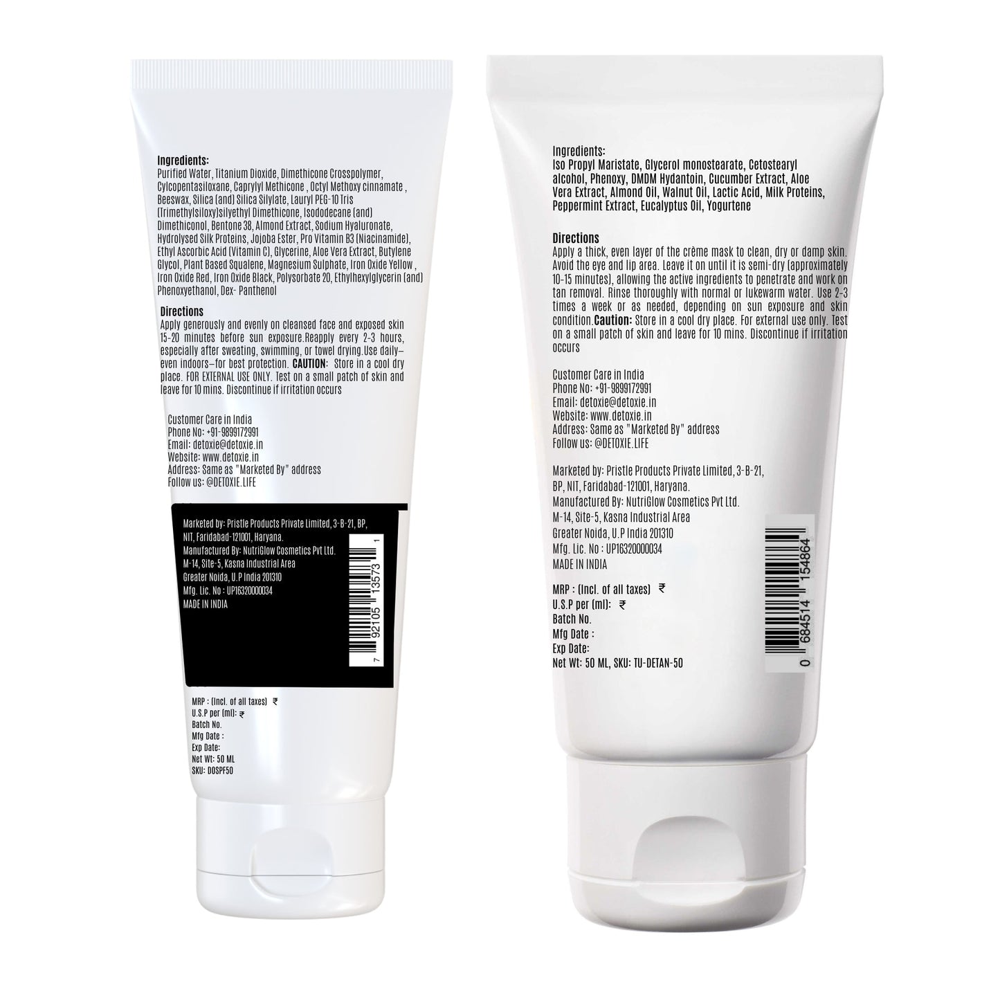 Detoxie Bright Summer Combo - SPF50 Sunscreen Gel & Detan Cream Mask
