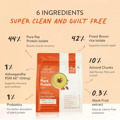 Happy Cultures 26g Tastiest Plant Protein| Kesar Badam Pista