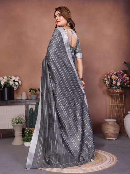 Anaita Grey Weaving Linen Cotton Saree With Blouse