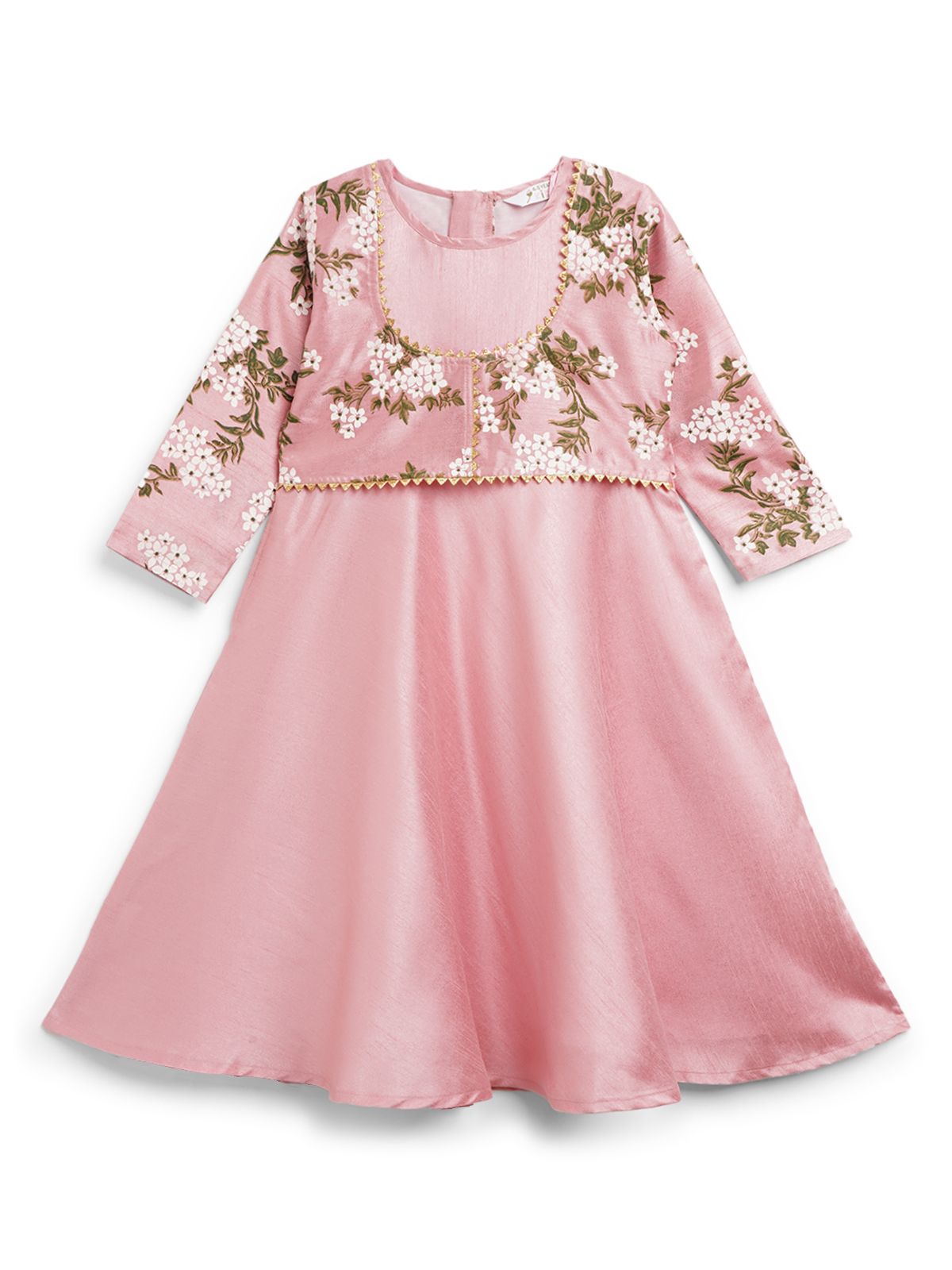 Ahalyaa Girls Pink Poly Silk Solid Kids Kurta With Printed Jacket