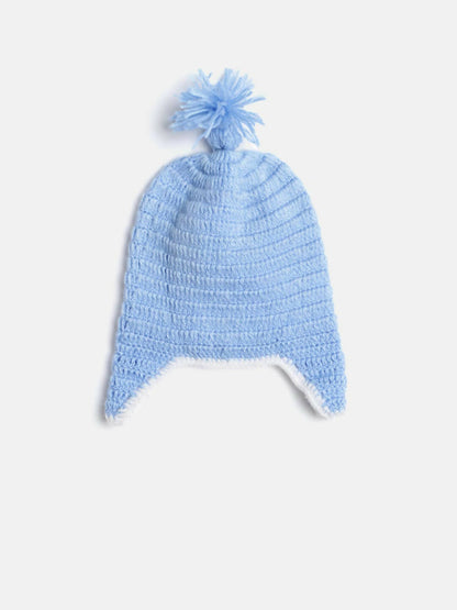 Chutput Kids Woollen Hand Knitted Bird Face Detailed Cap - Blue