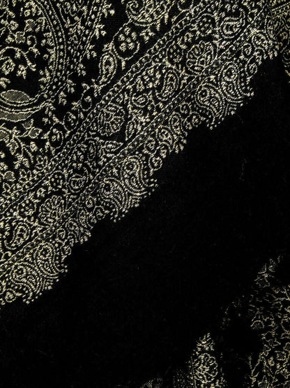 Weaving Mystery Handloom Pashmina Shawl-Kaani Zari - Black
