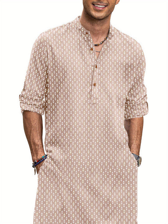 Anouk Geometric Printed Mandarin Collar Straight Cotton Kurta