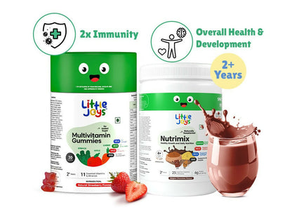 Little Joys Immunity Boosting Nutrimix Nutrition Powder Belgian Chocolate 2 + and Multivitamin Gummies Combo