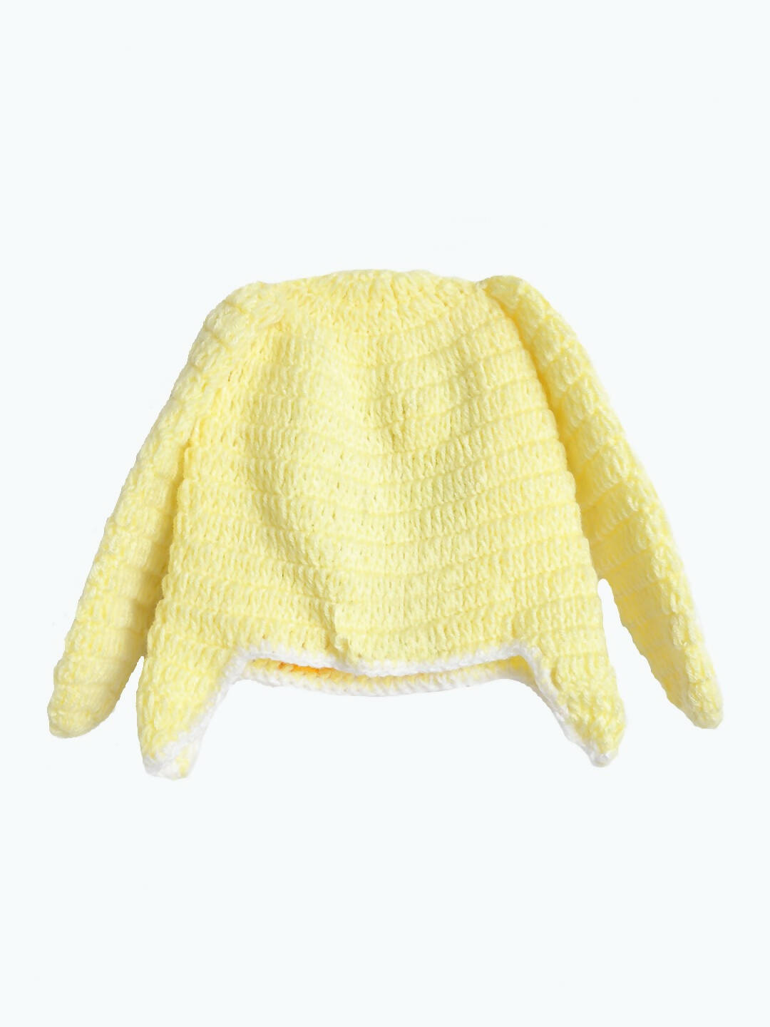 Chutput Kids Woollen Hand Knitted Bear Detail Cap - Yellow