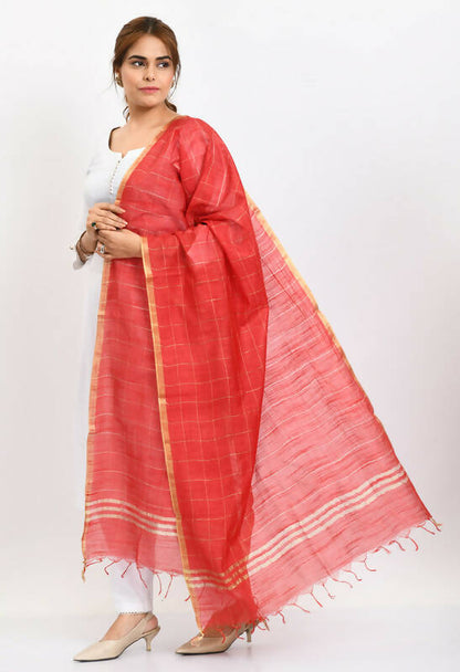 Mominos Fashion Moeza Women's Cotton Zari Box Red Dupatta