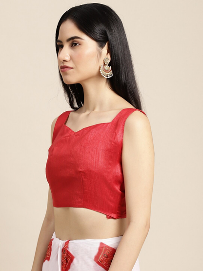 Saree Mall Women White & Red Printed Poly Chiffon Bandhani Saree With Matching Blouse