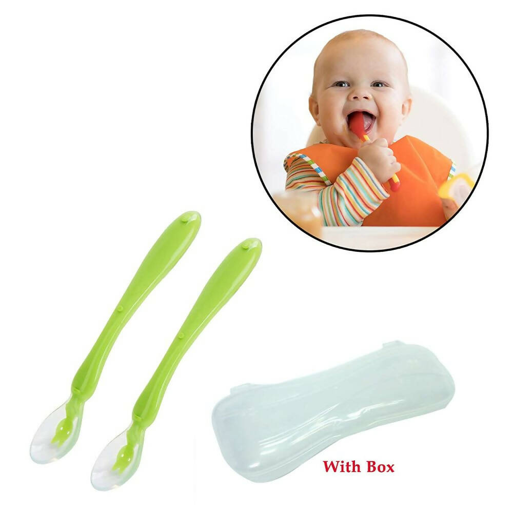 Safe-O-Kid Soft Silicone Tip Spoons 2 Sets Box (4 Spoons), Blue & Green