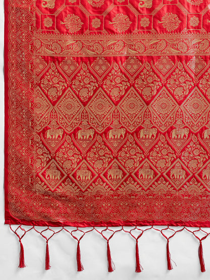 Shree Shyam Fashion Red Silk Blend Saree