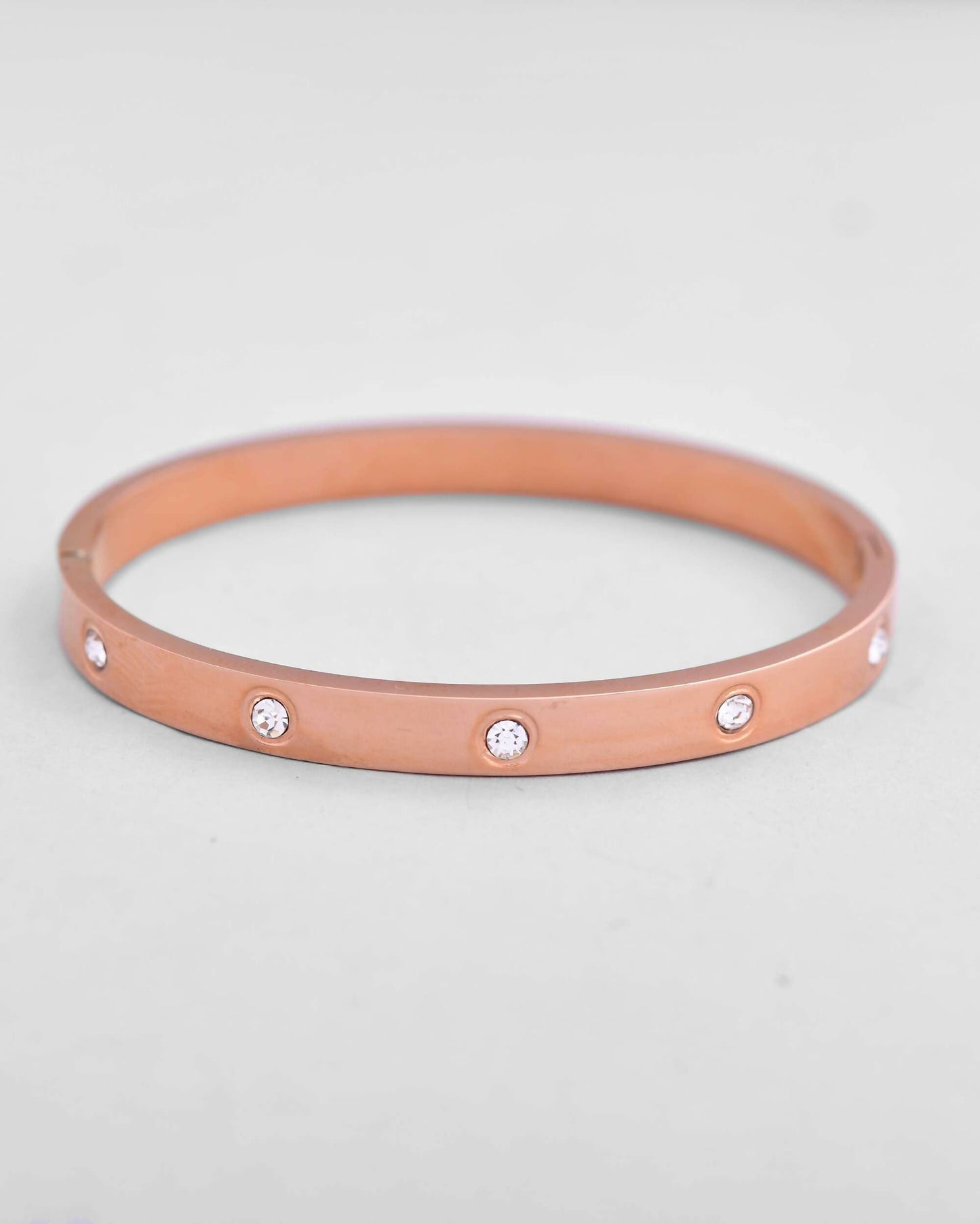 VOJ Rose Gold-Polished Kada Bracelet with Crystals