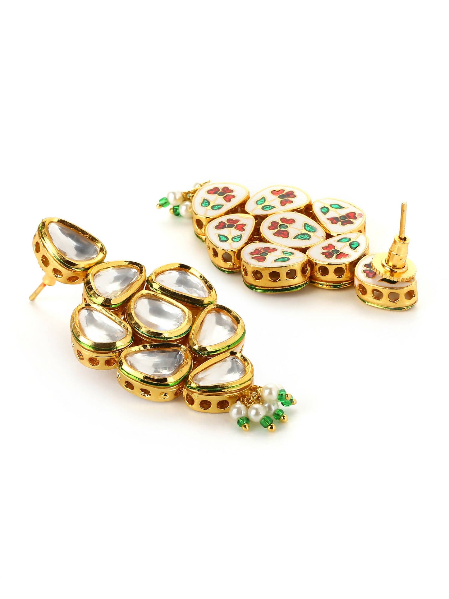 Gold-Polished Kundan Studs Earrings - Ruby Raang
