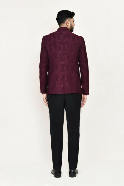 Joban Fashion Maroon Colored Imported Jacquard Fabric Open Prince Coat, Jacket With Pant