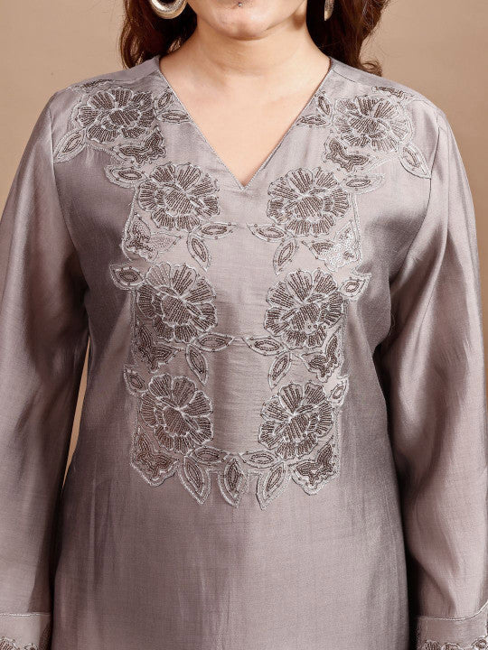 Tikhi Imli Floral Embroidered V-Neck Tunic & Trousers