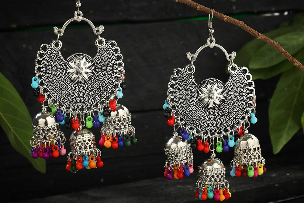 Mominos Fashion Johar Kamal Women's Oxidised Multicolour Earrings