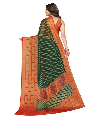 Vamika Green Chiffon Brasso Bollywood Style Woven Saree (DIMPLE GREEN)