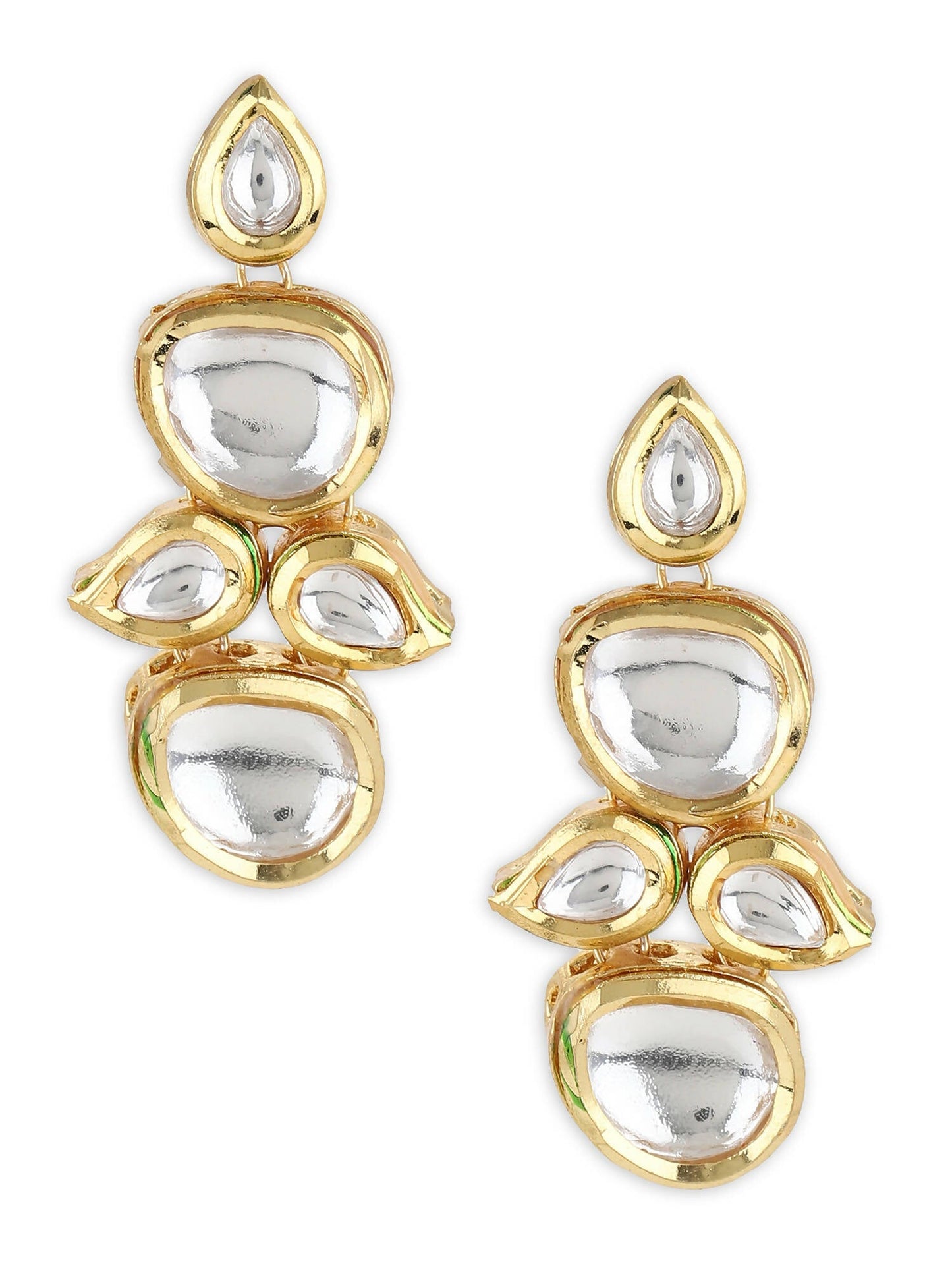 White Gold-Toned Contemporary Gold-Polished Drops Earrings - Ruby Raang
