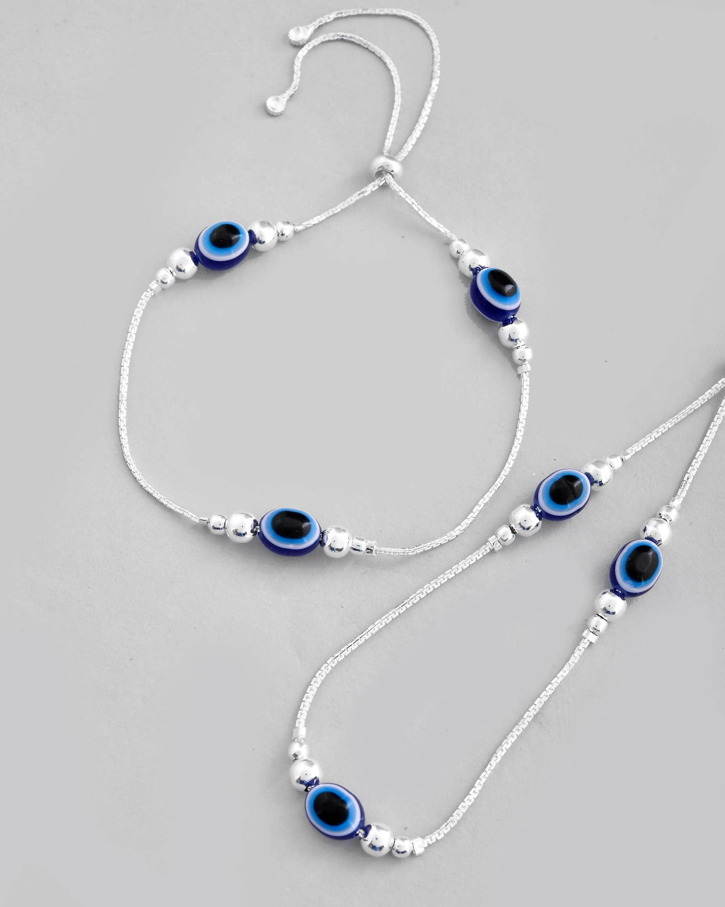 VOJ Set of 2 Silver Plated Evil Eye Anklet