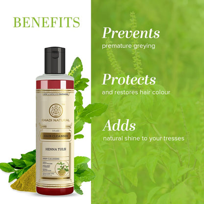 Khadi Natural Henna Tulsi For Anti Dull Damage Hair Fall soft & Smooth control Hair Cleanser shampoo -210ml - By Unified Collection (Henna Tulsi shampoo)