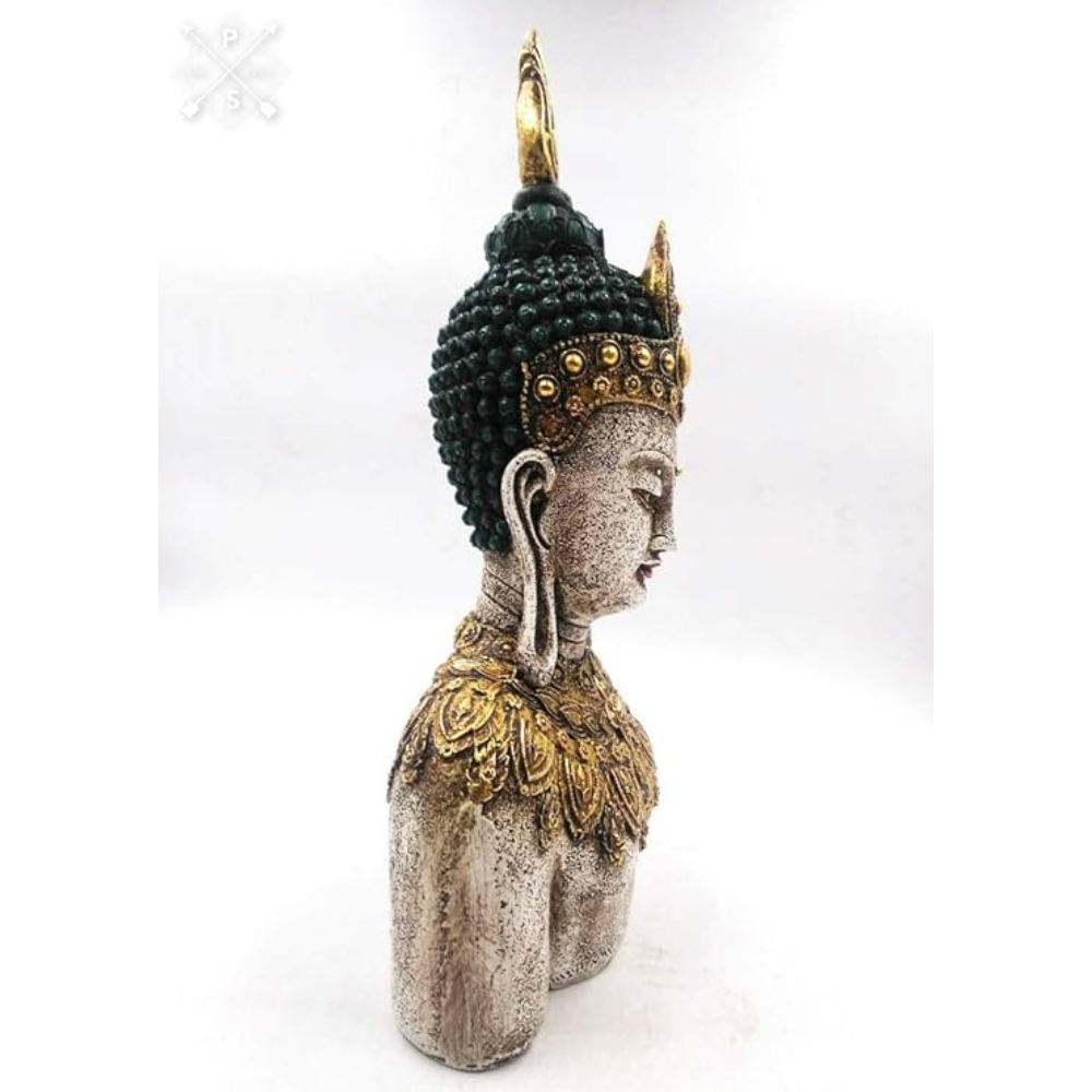 Indicast 12" Inch Handmade Buddha Carving Murti Table Desk Decor Meditating Idol Gifts Antique Design | Green