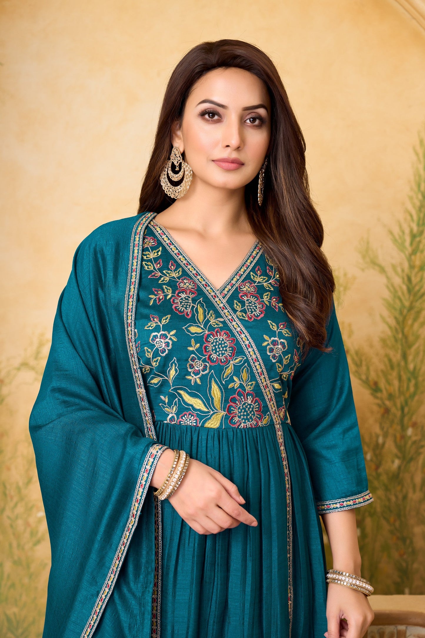 Anaita Teal Anarkali Readymade Suit with Embroidery Work