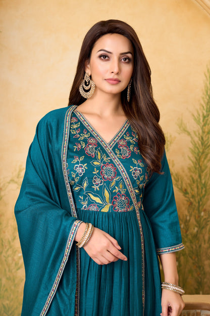 Anaita Teal Anarkali Readymade Suit with Embroidery Work