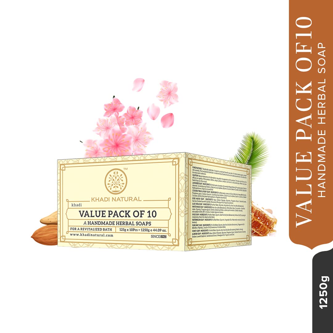 Khadi Natural Handmade Herbal Soap Combo Assorted Natural Soap Gift Set, Enriched With Essential Oils, 125 G (Pack Of 10)