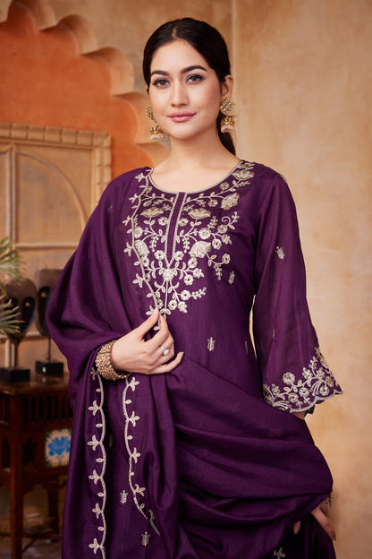 Anaita Wine Readymade Suit with Embroidery Work