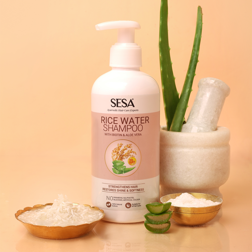 Sesa Ayurvedic Rice Water Shampoo with Biotin & Aloe Vera for Soft & Shiny Hair - 300 ml