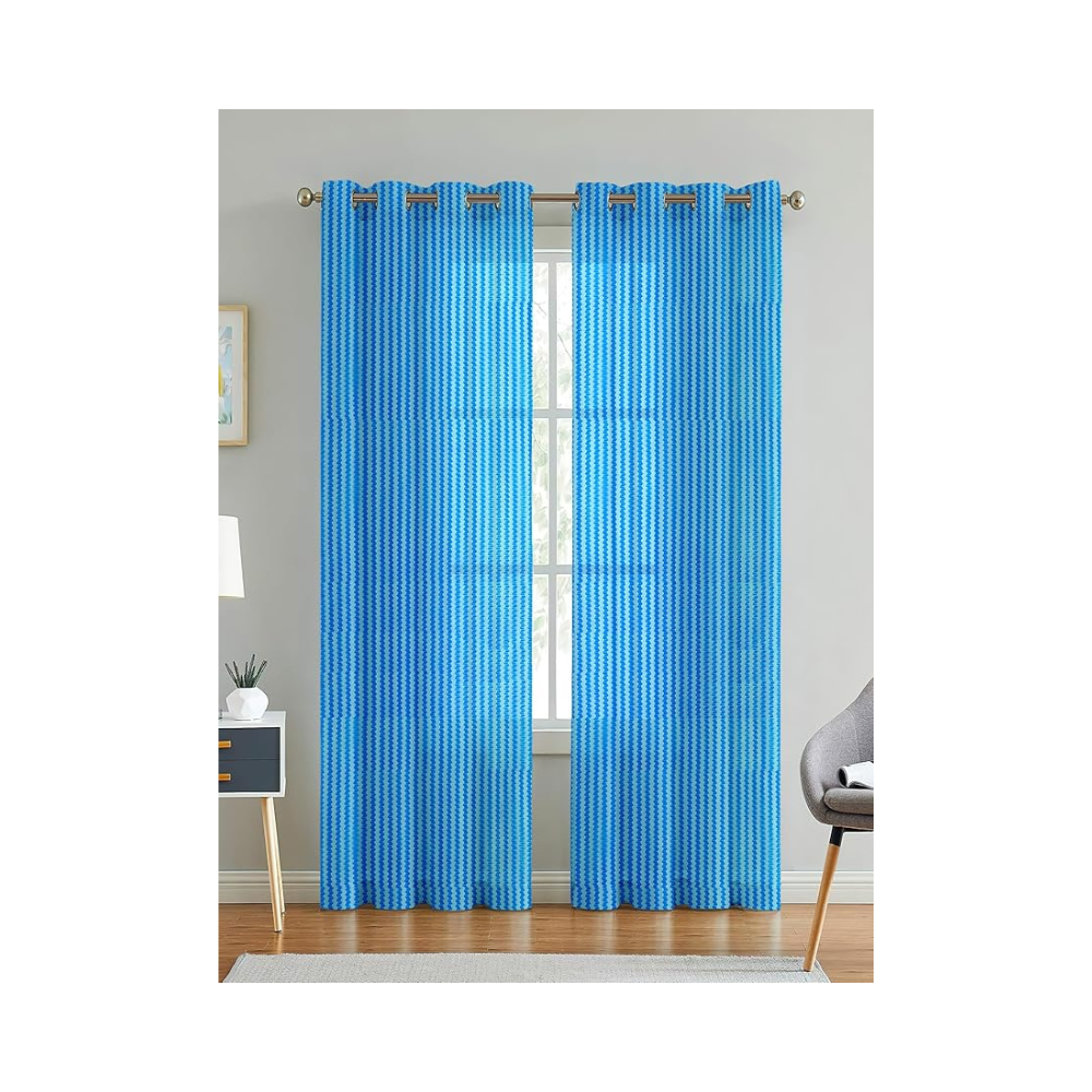 Cortina Polyster Transparent Curtain Set | Window Installation | 7 Feet Window Curtain | Set of 2 | Blue