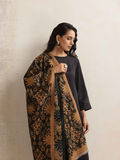 trueBrowns Brown Floral Reversible Woollen Stole
