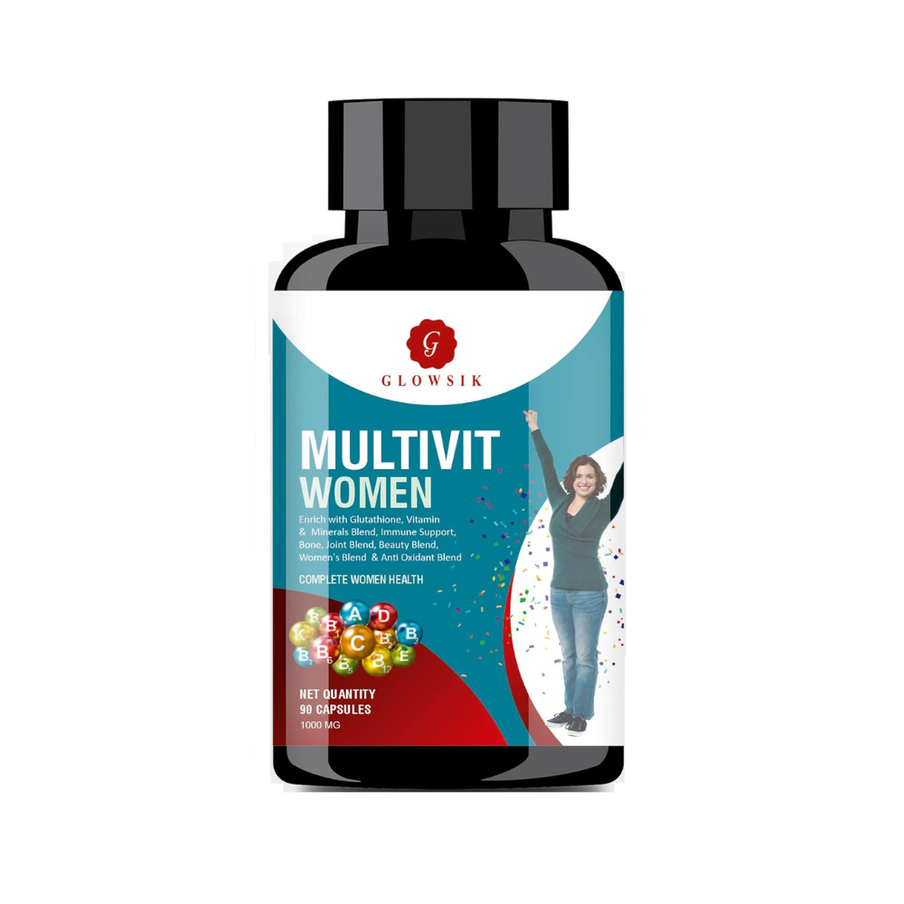 Glowsik Multivitamin for Women With Biotin, Vitamin D, Calcium, Folic Acid, Zinc, Iron, Vitamin B12 - 90 Veg Caps