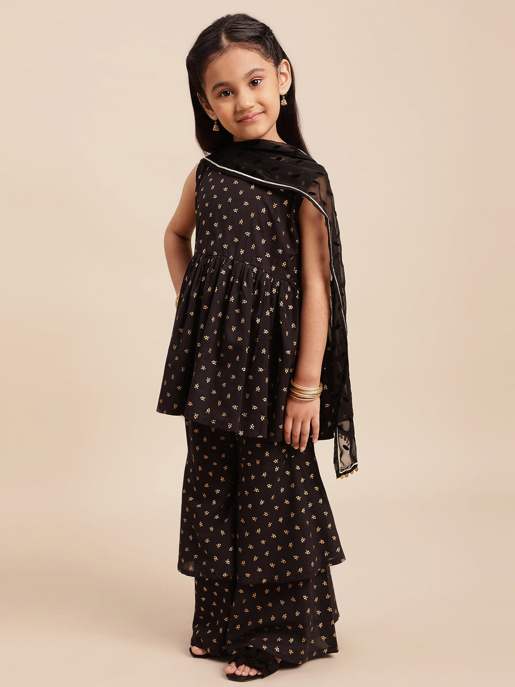 Ahalyaa Black Cotton Straight Kurta Sets